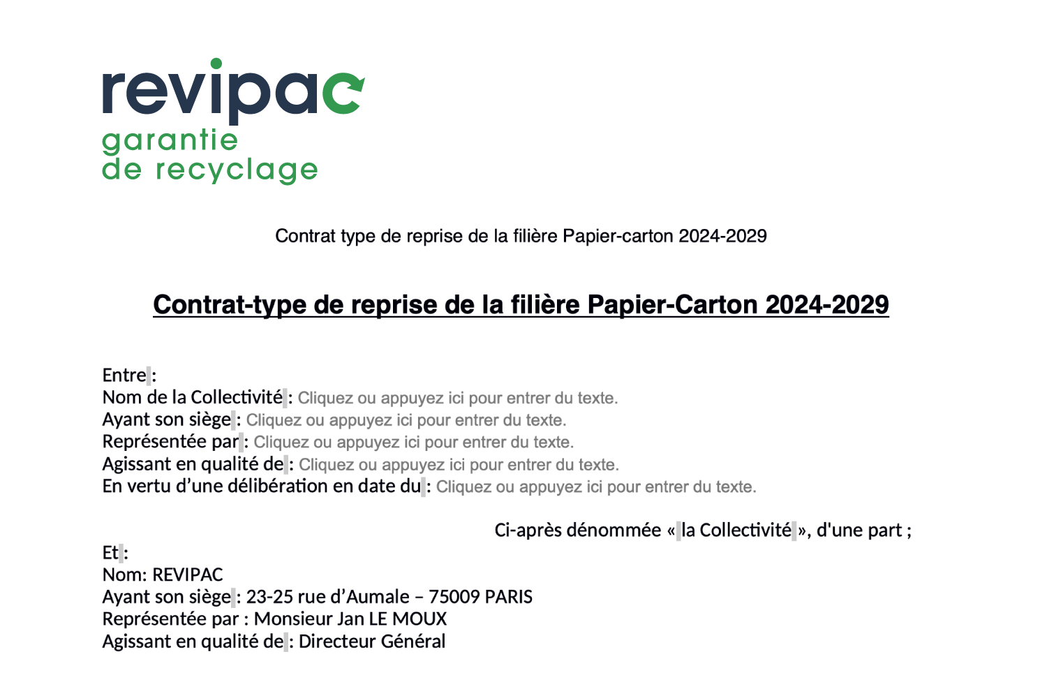 Contrat type de reprise filière Papier-Carton Téléchargement : Contrat type de reprise filière Papier-Carton