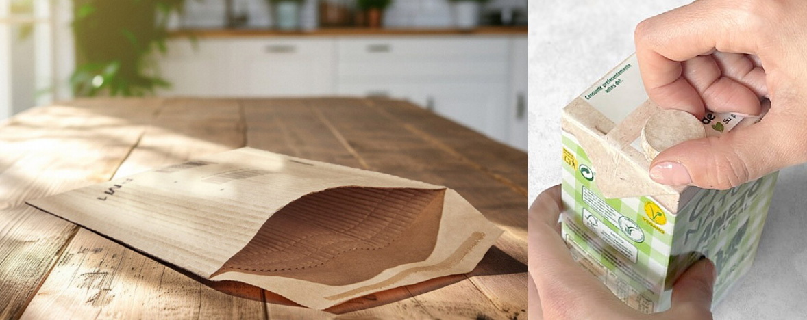 Emballage Enveloppe kraft et brique Illustration : Tendances actuelles d'emballages