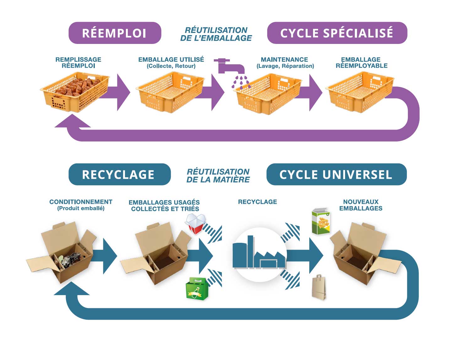 Réemploi vs Recyclage Illustration : Réemploi vs Recyclage